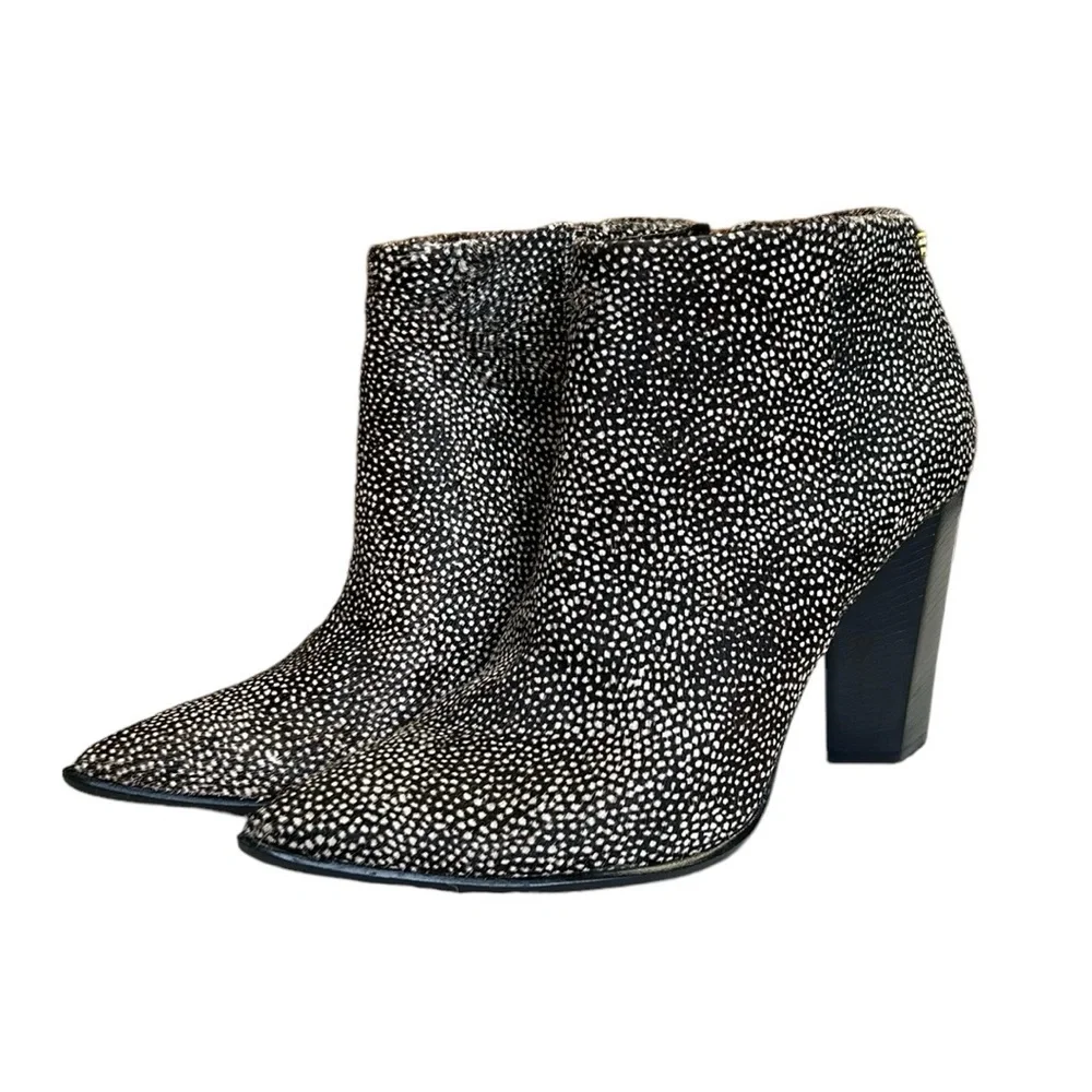 CARRANO Anthropologie | Pony Hair Ankle Booties Polka Dot Black/Beige Women’s 10